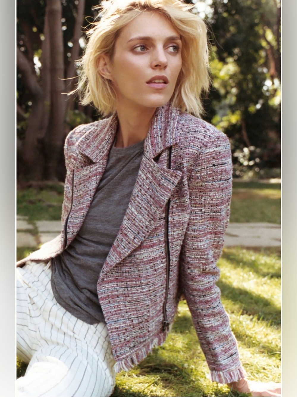 cupcakes & cashmere Canter Pink Tweed Moto Jacket, size M - Picture 5 of 12